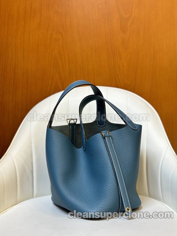 cowhide bag 1:1 Copy description and price Denim blue Hermes Handbag women 9