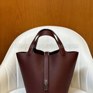 cowhide bag 1:1 Copy description and price Bordeaux wine red Hermes Handbag women 2