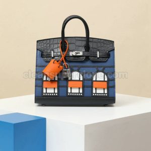 Crocodile bag 1:1 Copy description and price Navy Blue Hermes Handbag women