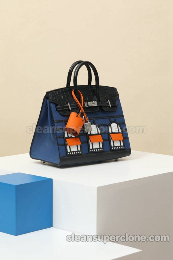 Crocodile bag 1:1 Copy description and price Navy Blue Hermes Handbag women 2