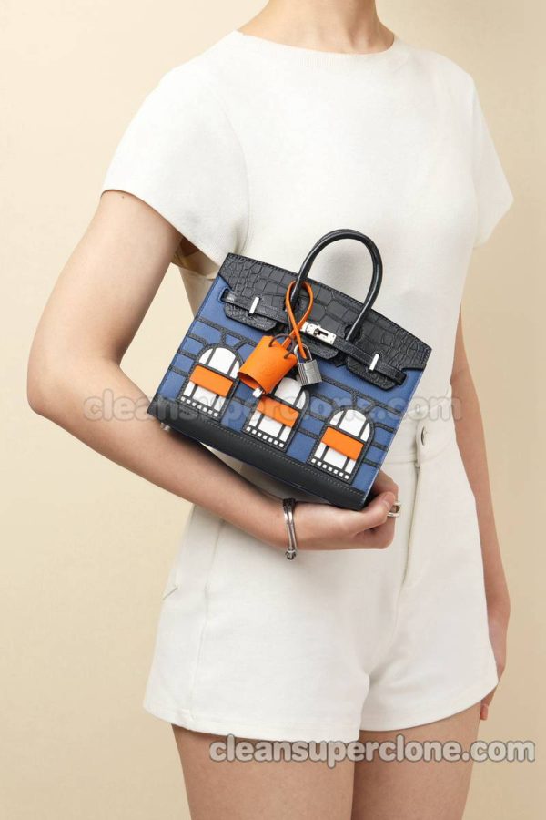 Crocodile bag 1:1 Copy description and price Navy Blue Hermes Handbag women 9