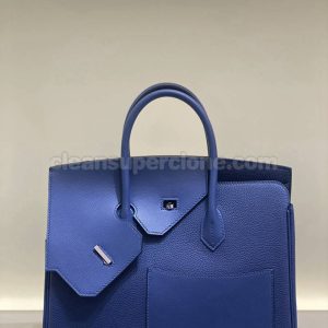 cowhide bag 1:1 Copy description and price blue Hermes Handbag women