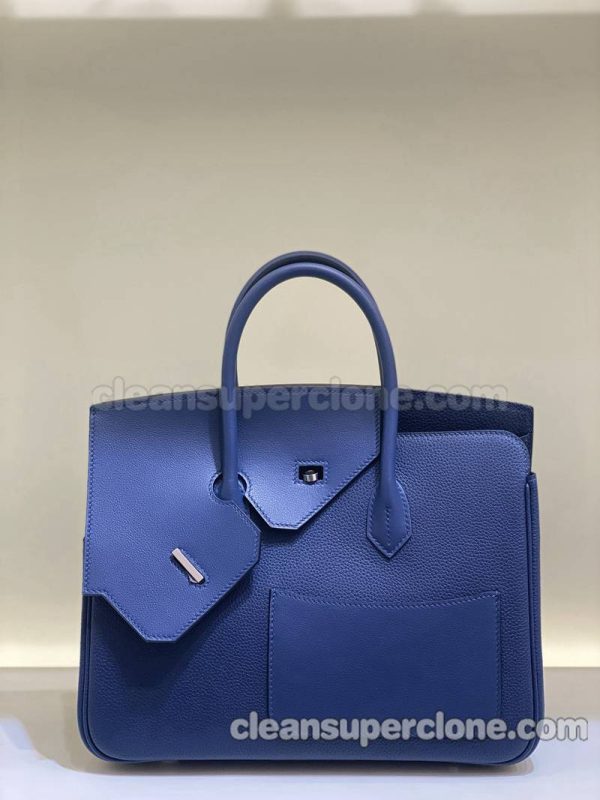 cowhide bag 1:1 Copy description and price blue Hermes Handbag women