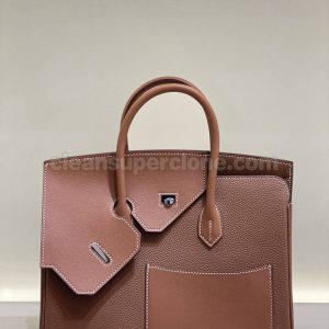 Hermes bag Super Clone picture and price brown Handbag cowhide women