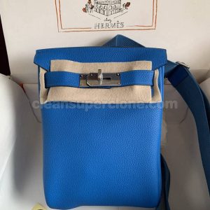 cowhide bag 1:1 Copy description and price blue Hermes Waist women and men