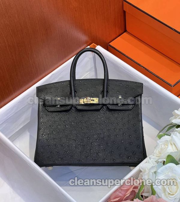 ostrich skin bag 1:1 Copy description and price black Hermes Handbag women