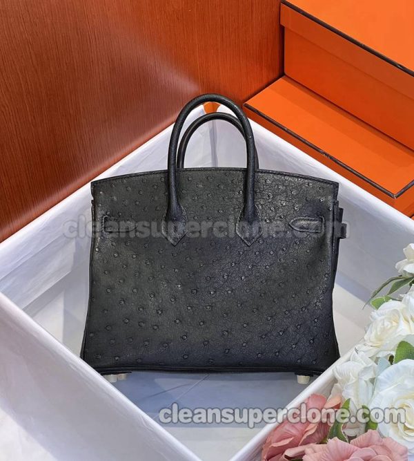 ostrich skin bag 1:1 Copy description and price black Hermes Handbag women 2