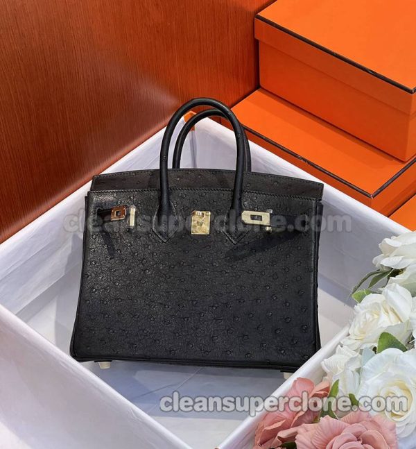 ostrich skin bag 1:1 Copy description and price black Hermes Handbag women 3