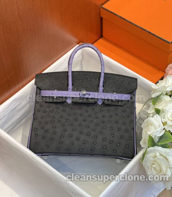 ostrich skin bag 1:1 Copy description and price black Hermes Handbag women