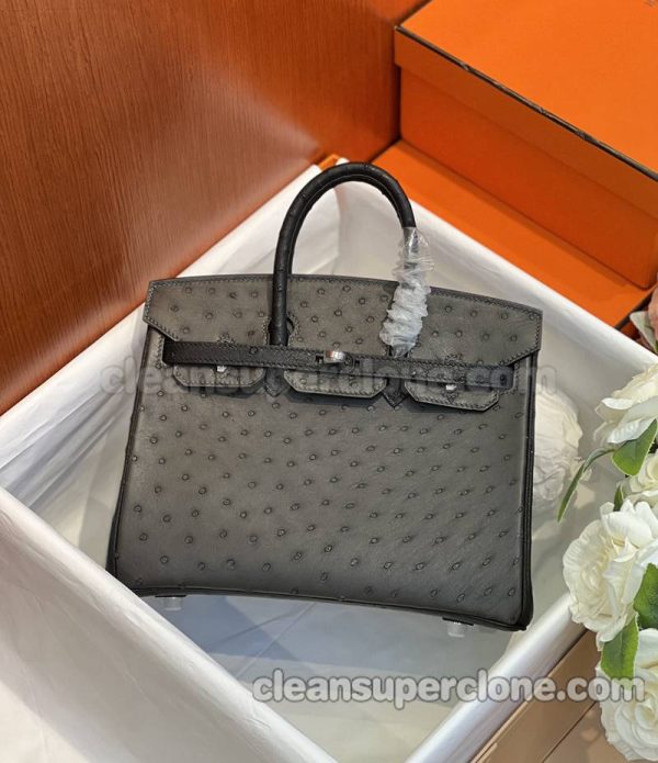 ostrich skin bag 1:1 Copy description and price gray Hermes Handbag women