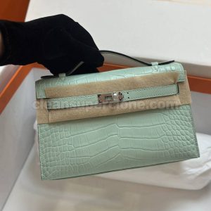 Hermes bag Super Clone picture and price mint green Handbag alligator women