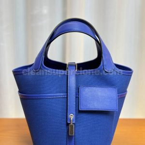 Handbag bag replica details and pricing blue Hermes cowhide women