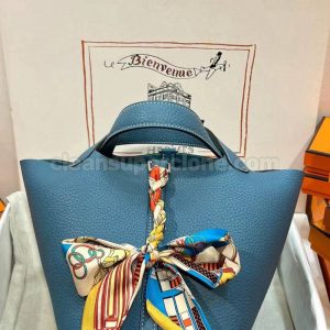 cowhide bag 1:1 Copy description and price Denim blue Hermes Handbag women