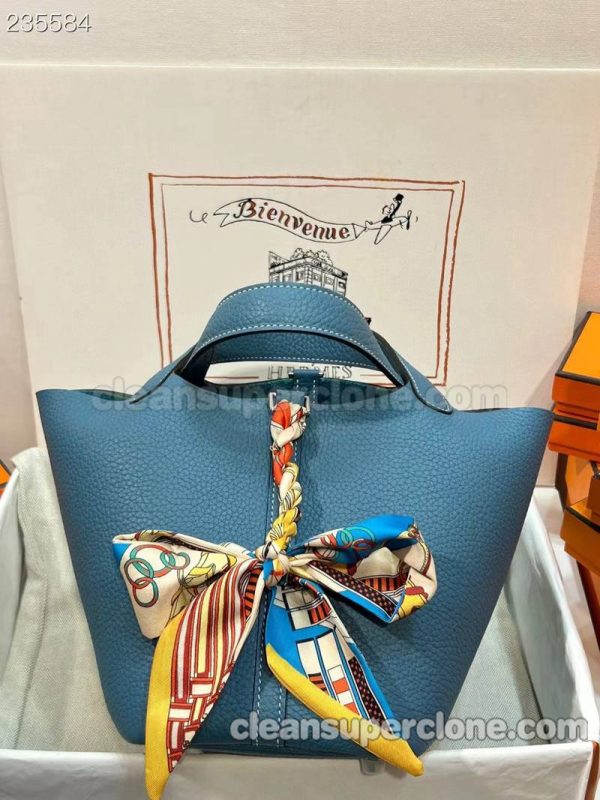 cowhide bag 1:1 Copy description and price Denim blue Hermes Handbag women