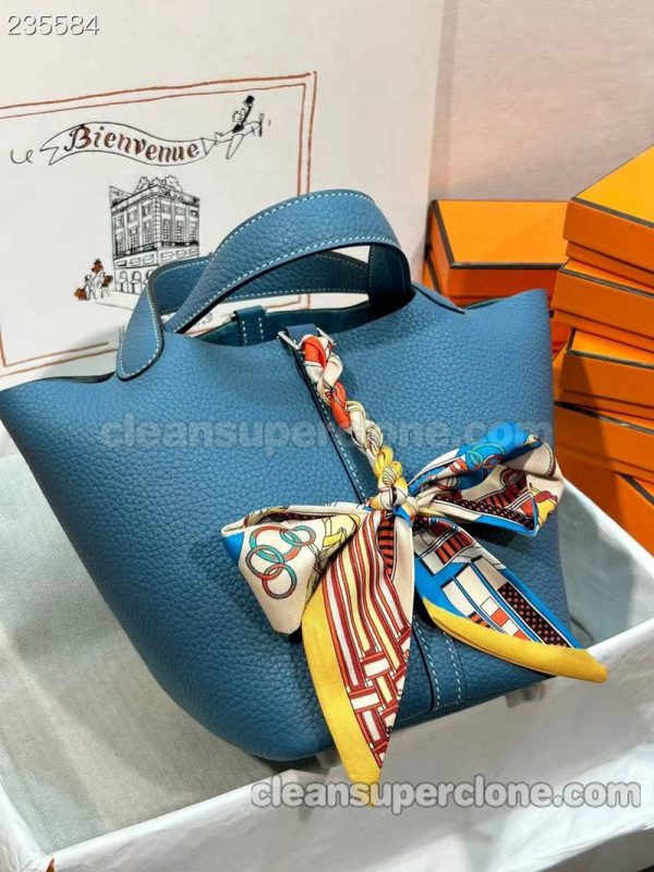 cowhide bag 1:1 Copy description and price Denim blue Hermes Handbag women 2