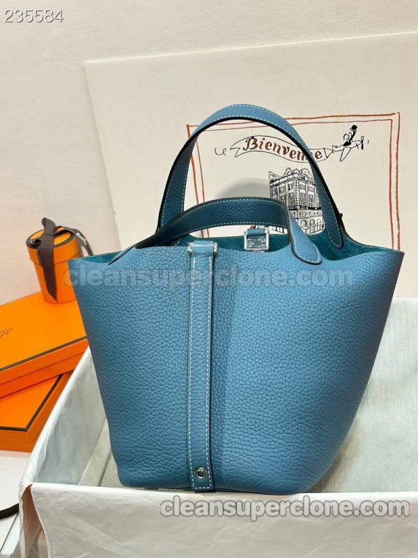 cowhide bag 1:1 Copy description and price Denim blue Hermes Handbag women 3