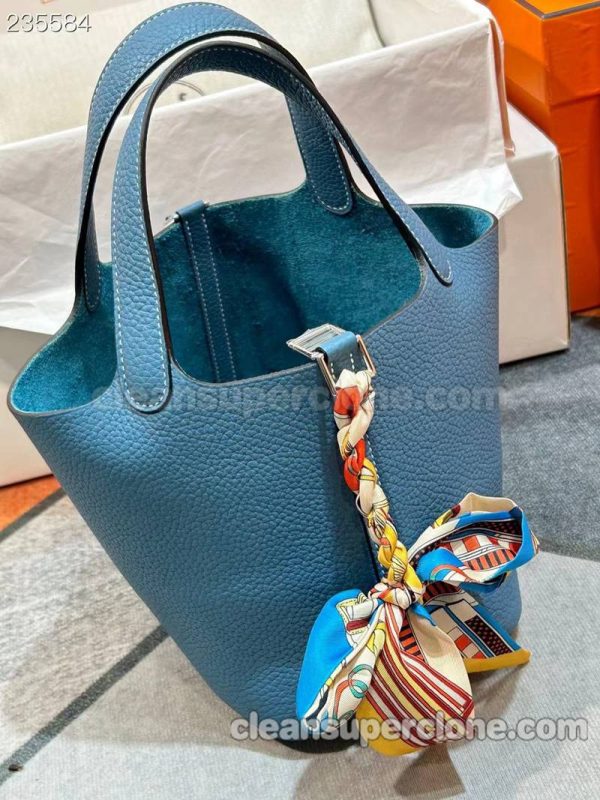 cowhide bag 1:1 Copy description and price Denim blue Hermes Handbag women 5