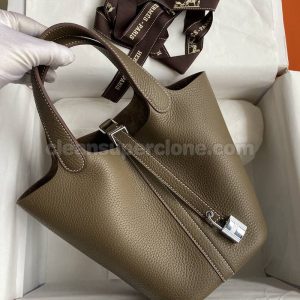 cowhide bag 1:1 Copy description and price elephant gray Hermes Handbag women