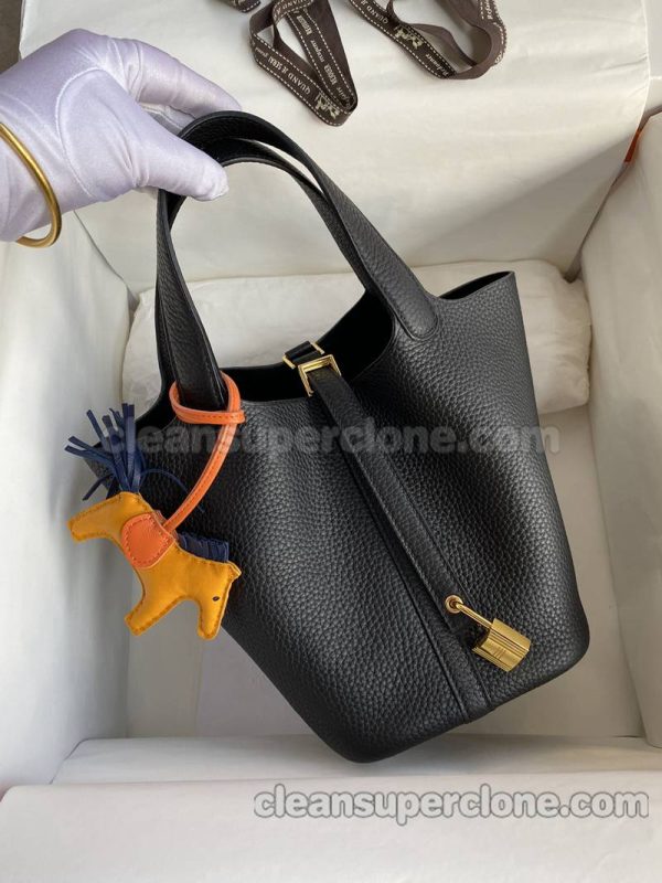 cowhide bag 1:1 Copy description and price blackr Hermes Handbag women