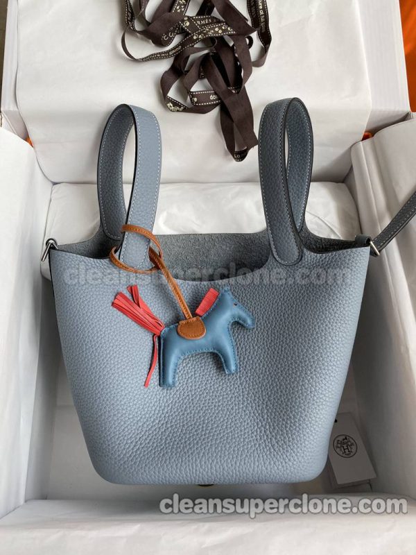 cowhide bag 1:1 Copy description and price Linen blue Hermes Handbag women 7