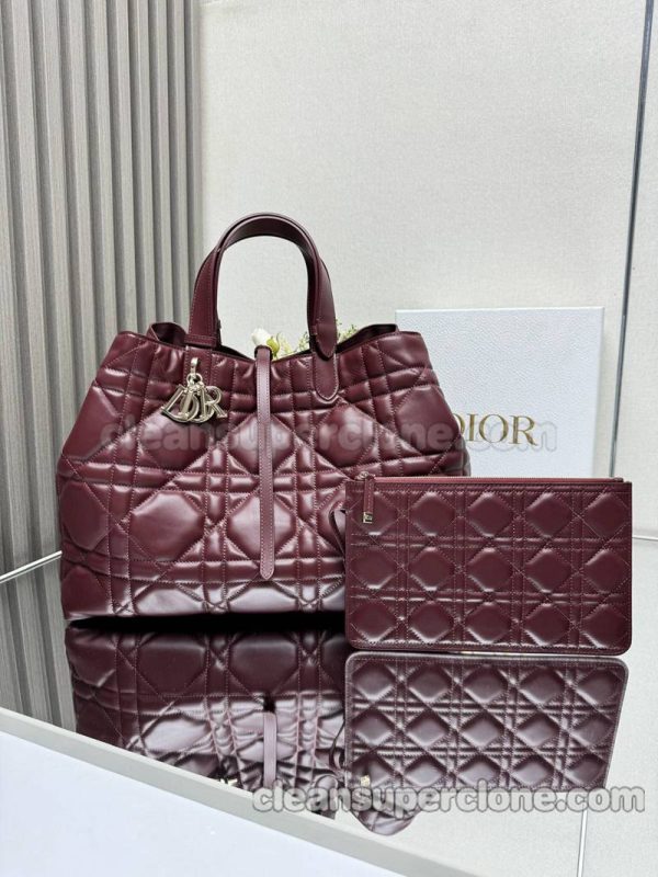 cowhide bag 1:1 Copy description and price Burgundy Dior Handbag women