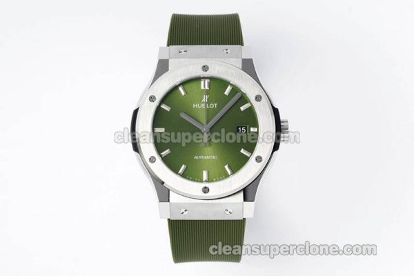 Classic Fusion replica watch details and pricing JJ Factory Hublot 542.NX Green Rubber strap mechanical men