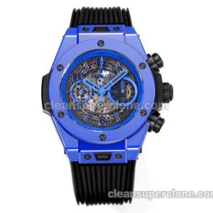 Big Bang replica watch details and pricing Hublot 411.ES blue ceramics black rubber mechanical men