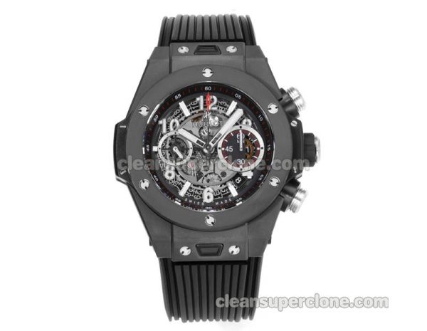 Big Bang replica watch details and pricing Hublot 411.CI black ceramics black rubber mechanical men