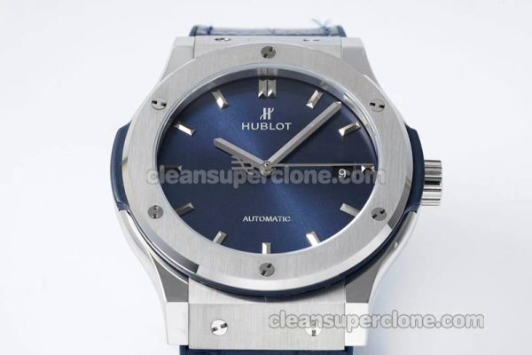 Classic Fusion replica watch details and pricing JJ Factory Hublot 542.NX blue Leather strap mechanical men