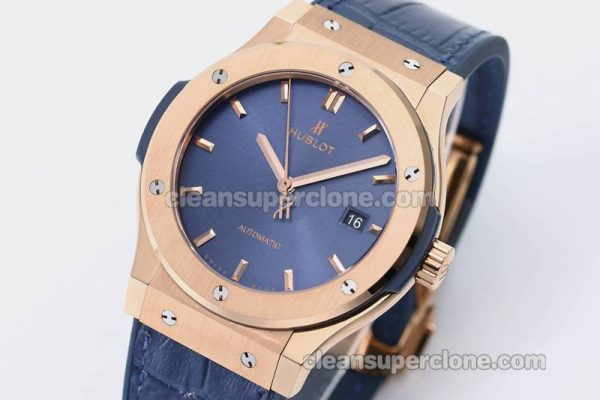 Classic Fusion replica watch details and pricing JJ Factory Hublot 542.OX blue Leather strap mechanical men