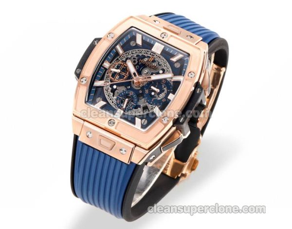 Big Bang replica watch details and pricing Hublot 642.OX Rose gold case blue strap mechanical men
