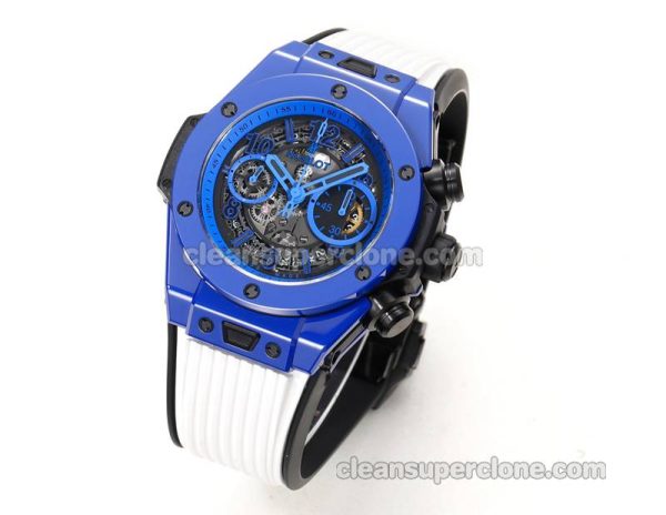 Big Bang replica watch details and pricing Hublot 411.ES blue ceramics White rubber mechanical men