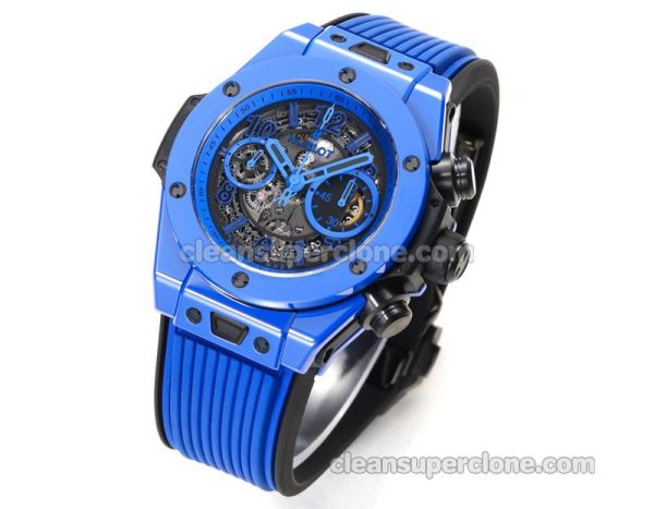 Big Bang replica watch details and pricing Hublot 411.ES blue ceramics blue rubber mechanical men