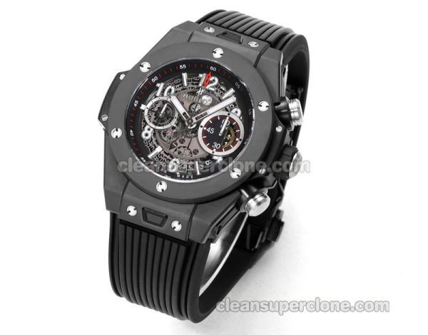 Big Bang replica watch details and pricing Hublot 411.CI black ceramics black rubber mechanical men