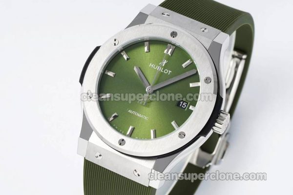 Classic Fusion replica watch details and pricing JJ Factory Hublot 542.NX Green Rubber strap mechanical men
