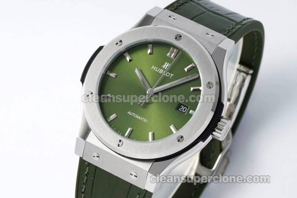 Classic Fusion replica watch details and pricing JJ Factory Hublot 542.NX Green Leather strap mechanical men