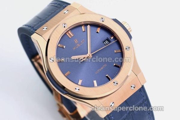 Classic Fusion replica watch details and pricing JJ Factory Hublot 542.OX blue Leather strap mechanical men
