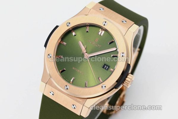 Classic Fusion replica watch details and pricing JJ Factory Hublot 542.OX Green Rubber strap mechanical men