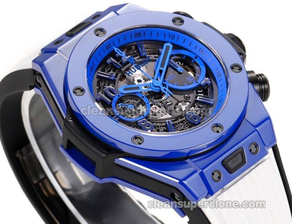Big Bang replica watch details and pricing Hublot 411.ES blue ceramics White rubber mechanical men