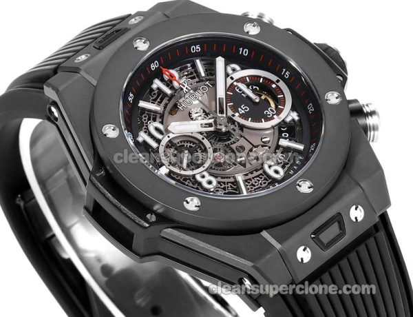Big Bang replica watch details and pricing Hublot 411.CI black ceramics black rubber mechanical men
