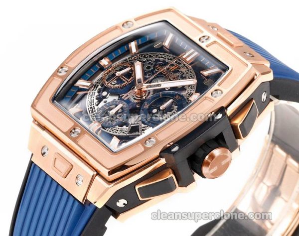 Big Bang replica watch details and pricing Hublot 642.OX Rose gold case blue strap mechanical men