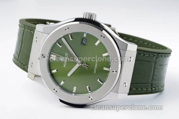 Classic Fusion replica watch details and pricing JJ Factory Hublot 542.NX Green Leather strap mechanical men