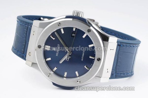 Classic Fusion replica watch details and pricing JJ Factory Hublot 542.NX blue Leather strap mechanical men