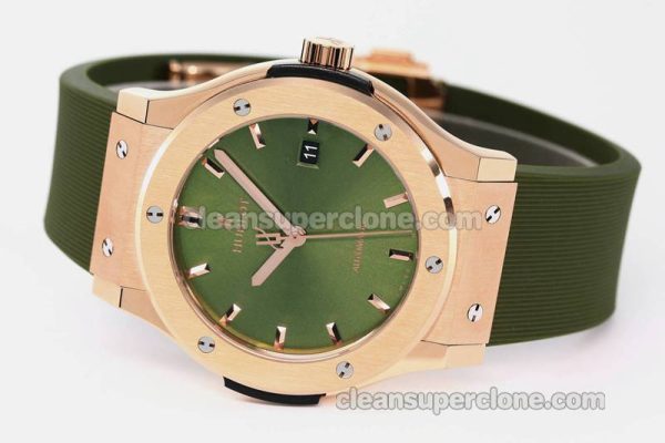 Classic Fusion replica watch details and pricing JJ Factory Hublot 542.OX Green Rubber strap mechanical men