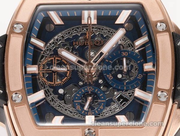 Big Bang replica watch details and pricing Hublot 642.OX Rose gold case blue strap mechanical men