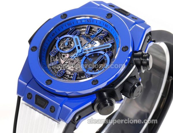 Big Bang replica watch details and pricing Hublot 411.ES blue ceramics White rubber mechanical men