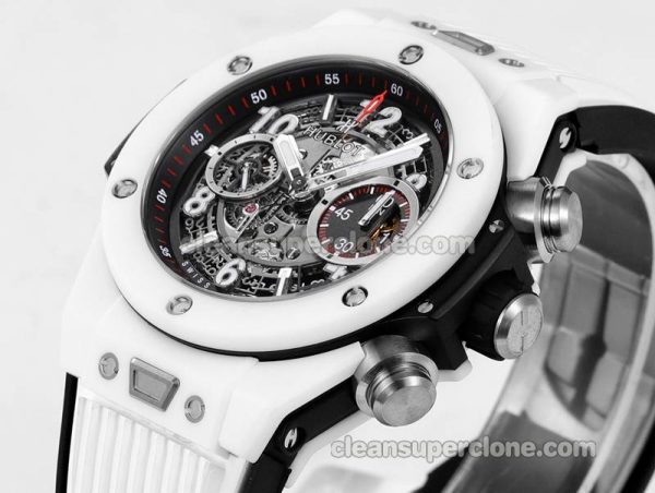 Big Bang replica watch details and pricing Hublot 411.HX white ceramics white rubber mechanical men