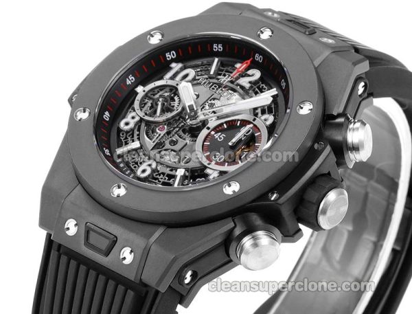 Big Bang replica watch details and pricing Hublot 411.CI black ceramics black rubber mechanical men