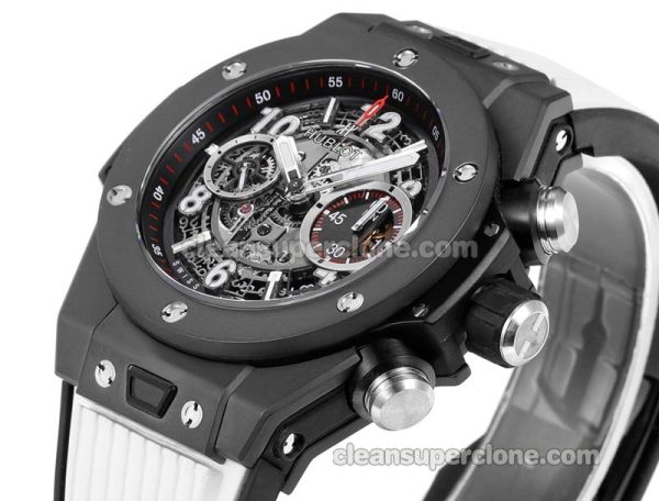 Big Bang replica watch details and pricing Hublot 411.CI black ceramics white rubber mechanical men