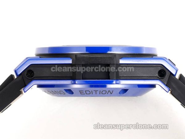 Big Bang replica watch details and pricing Hublot 411.ES blue ceramics black rubber mechanical men
